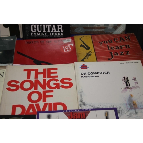 150 - A COLLECTION OF MUSIC RELATED BOOKS TO INCLUDE THE POGUES, BOB DYLAN , BOWIE, RADIO HEAD ETC