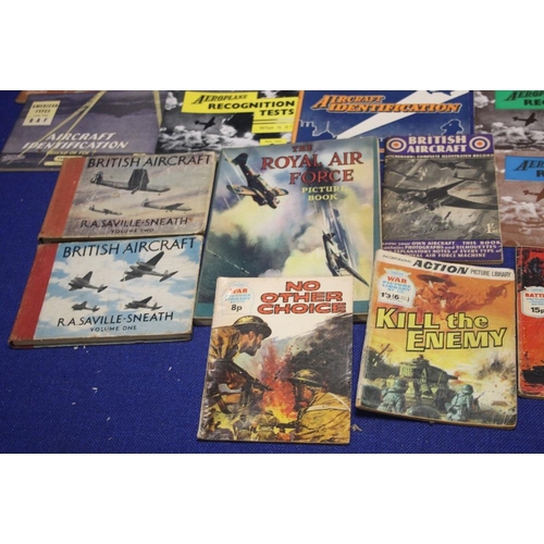 153 - A SELECTION OF AIRCRAFT MILITARY BOOKS AND MAGAZINES TO INCLUDE AIRCRAFT RECOGNITION , BATTLE OF BRI... 