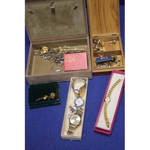 161 - A QUANTITY OF ASSORTED COSTUME JEWELLERY AND WRIST WATCHES