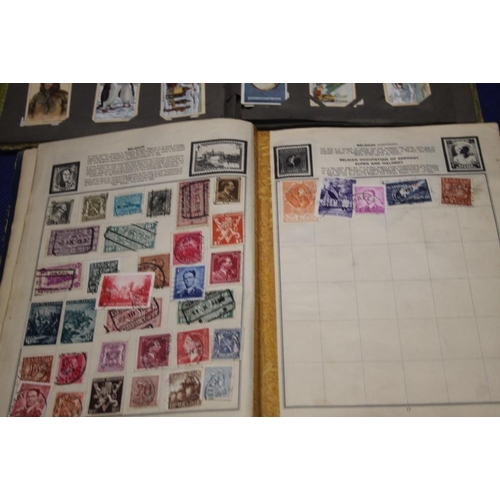 163 - AN ALBUM OF STAMPS TO INCLUDE CHINESE EXAMPLES TOGETHER WITH AN ALBUM OF CIGARETTE CARDS