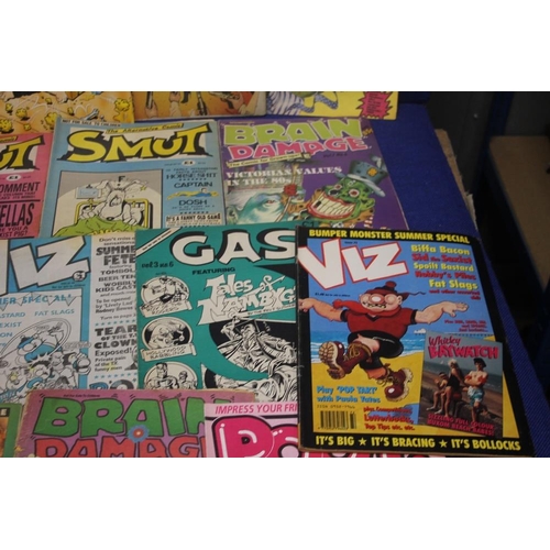 167 - A SELECTION OF COMICS TO INCLUDE BRAIN DAMAGE, SMUT, MAD, GAS SQUAD, VIZ ETC