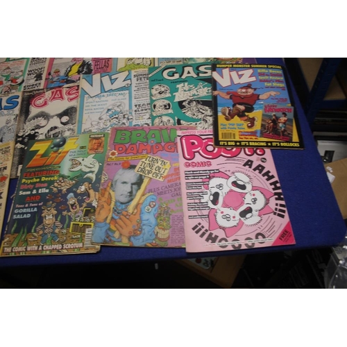 167 - A SELECTION OF COMICS TO INCLUDE BRAIN DAMAGE, SMUT, MAD, GAS SQUAD, VIZ ETC