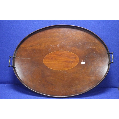 174 - A LARGE OVAL MAHOGANY TRAY 70CM X 52CM