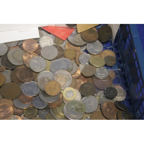 187A - A BOX OF WORLD COINS AND SOME BANKNOTES