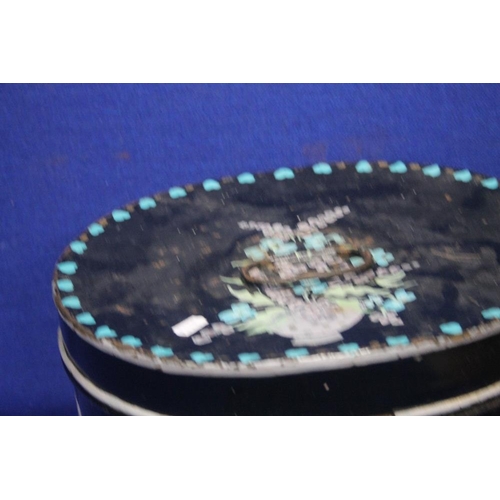 190 - A HAND PAINTED METAL HAT BOX