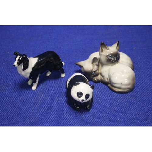 202 - A BESWICK PANDA, A BESWICK BORDER COLLIE AND BESWICK SIAMESE CATS