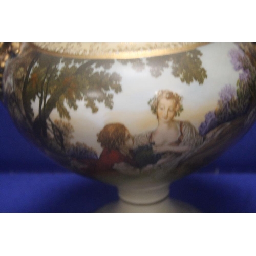 220 - A PAINTED LIDDED TWIN HANDLED URN