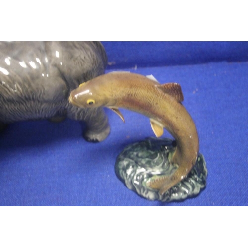 226 - A BESWICK ELEPHANT A/F TOGETHER WITH A BESWICK TROUT A/F