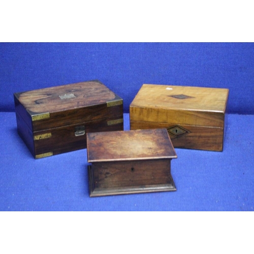 234 - AN ANTIQUE WRITING SLOPE TOGETHER WITH A TEA CADDY ETC