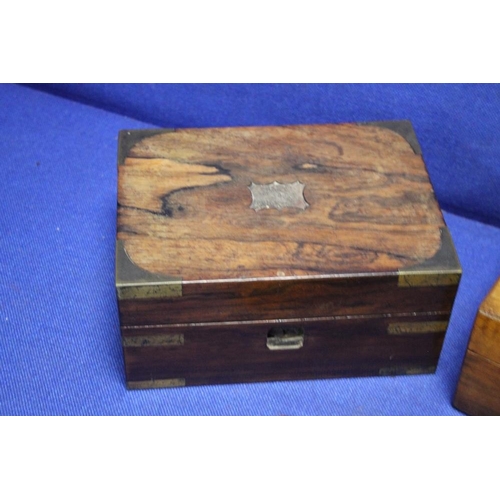 234 - AN ANTIQUE WRITING SLOPE TOGETHER WITH A TEA CADDY ETC