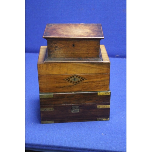 234 - AN ANTIQUE WRITING SLOPE TOGETHER WITH A TEA CADDY ETC