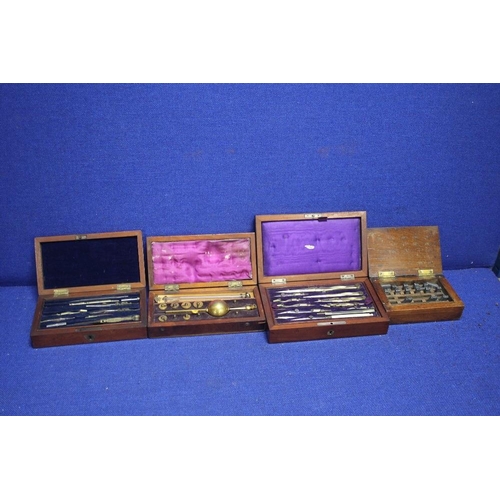 237 - TWO CASED COMPASS SETS TOGETHER WITH A CASED HYDROMETER AND A PART CASED STAMP SET