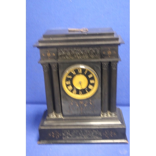 322 - A VERY LARGE MARBLE MANTLE CLOCK 58 CM X 47 CM WITH KEY (HEAVY)