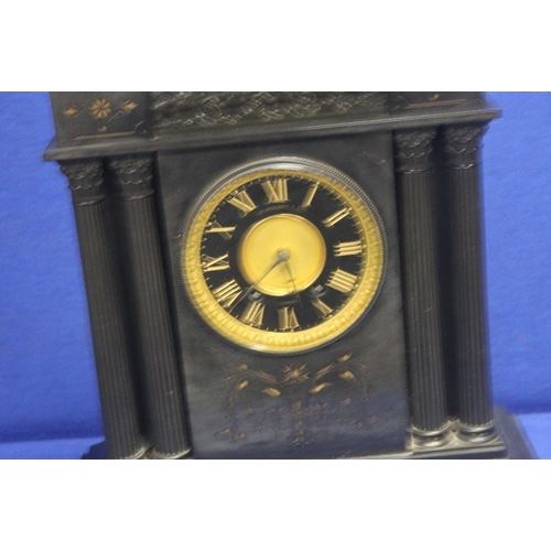 322 - A VERY LARGE MARBLE MANTLE CLOCK 58 CM X 47 CM WITH KEY (HEAVY)