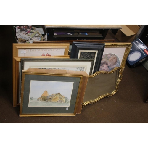 33 - A QUANTITY OF PICTURES, PRINTS AND A GILT MIRROR