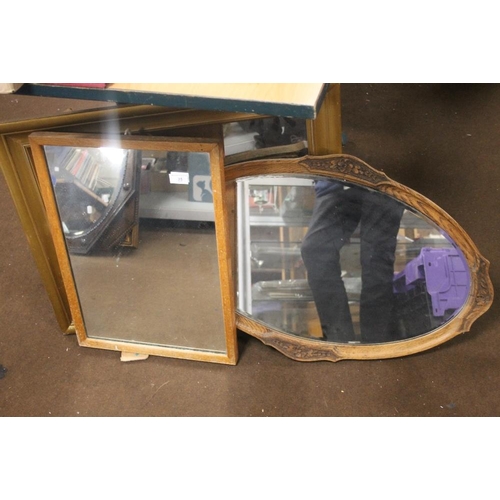 35 - THREE ASSORTED MIRRORS TO INCLUDE AN OAK EXAMPLE