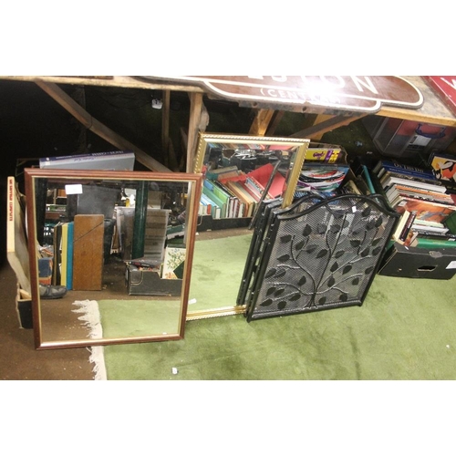 37 - TWO ASSORTED MIRRORS AND A FIRE SCREEN