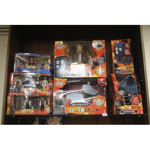 375 - SEVEN BOXED DOCTOR WHO ITEMS TO INCLUDE A RADIO CONTROLLED K9, TARDIS PLAY SET, ETC