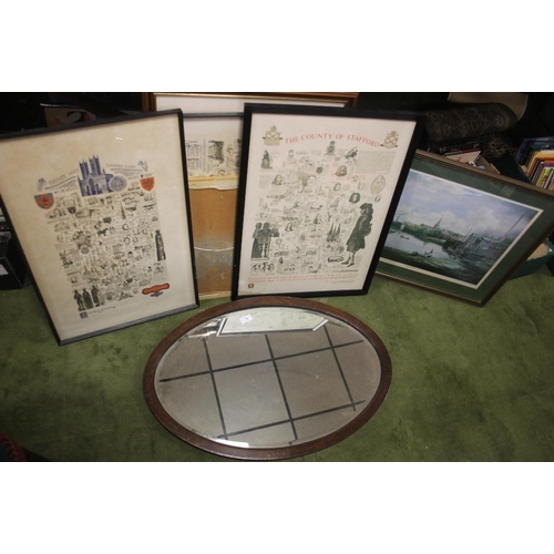 38 - A QUANTITY OF ASSORTED PICTURES, PRINTS AND A MIRROR