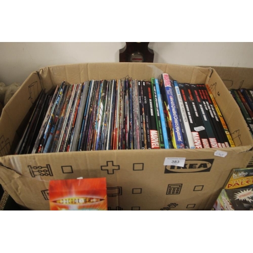 383 - A LARGE BOX OF MARVEL AND DC BOOKS ASND COMIC BOOKS