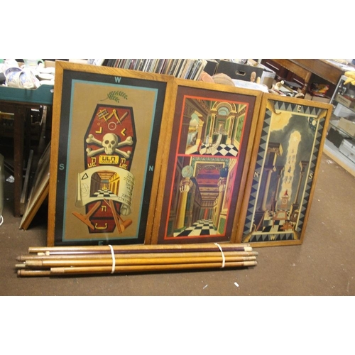 39 - THREE MASONIC BOARDS AND POLES