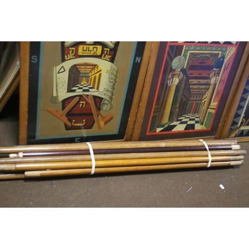 39 - THREE MASONIC BOARDS AND POLES