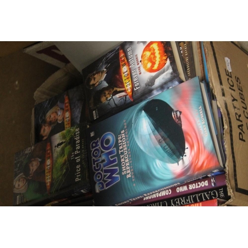 394 - A BOX OF DR WHO DVDS TO INCLUDE BOX SETS AND A BOX OF BOOKS