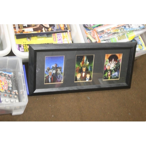 403 - THREE BOXES OF DR WHO MAGAZINES AND A FRAMED PICTURE