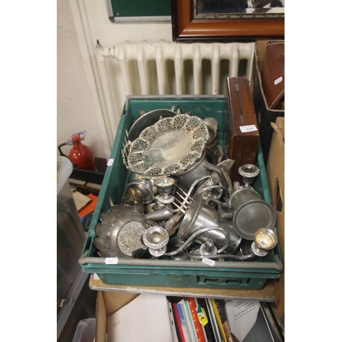 410 - A TRAY OF PLATED WARE (TRAYS NOT INCLUDED)