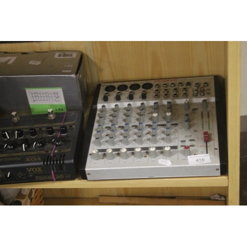 416 - A PHONIC MU1202 MIXER TOGETHER WITH A VOX TONE LAB ETC