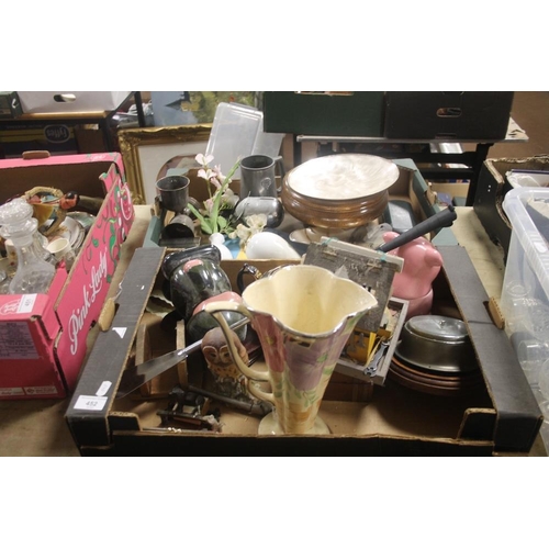 452 - TWO TRAYS OF COLLECTABLES TO INCLUDE A BAROMETER, TREEN ETC  (TRAY NOT INCLUDED)