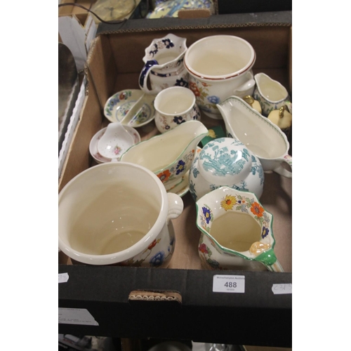 488 - A TRAY OF ASSORTED CHINA AND CERAMICS (TRAYS NOT INCLUDED)