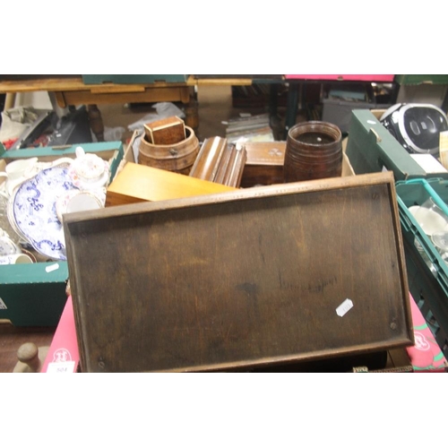 504 - TWO TRAYS OF TREEN AND COLLECTABLES TO INCLUDE AN INK STAND ETC (TRAYS NOT INCLUDED)