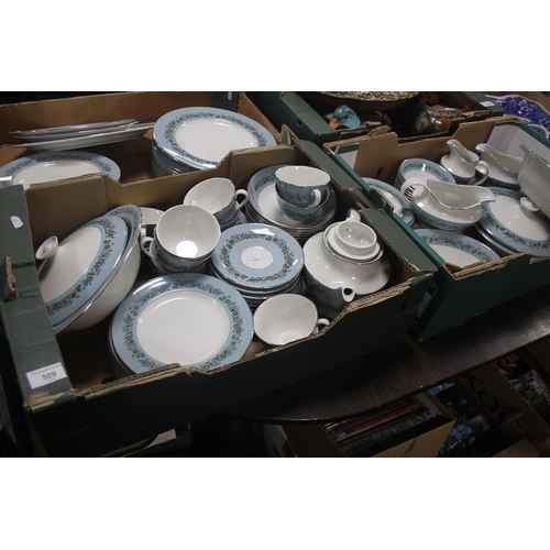 509 - THREE TRAYS OF ROYAL DOULTON HARMONY TEA AND DINNERWARE (TRAYS NOT INCLUDED)