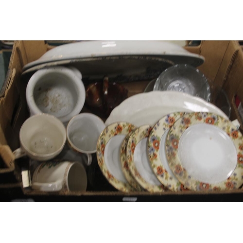 531 - TWO TRAYS OF CERAMICS AND GLASSWARE (TRAYS NOT INCLUDED)