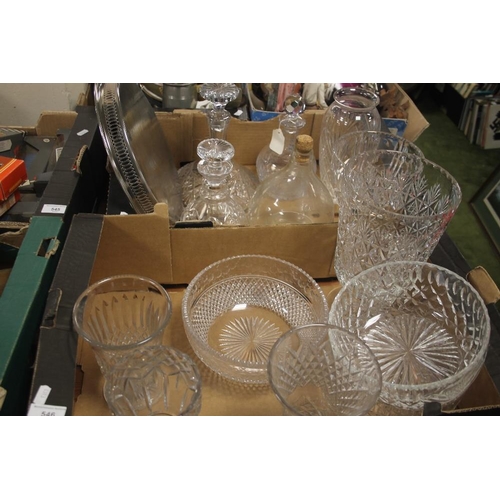 546 - TWO TRAYS OF CUT GLASS TO INCLUDE DECANTERS (TRAYS NOT INCLUDED)