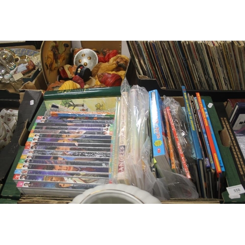 558 - A TRAY OF BOOKS TO INCLUDE DR WHO AND WINNIE THE POOH (TRAY NOT INCLUDED)