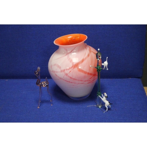 56 - A CAITHNESS GLASS VASE TOGETHER WITH TWO GLASS FIGURES