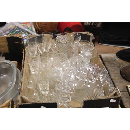 574 - A TRAY OF CUT AND PRESSED GLASSWARE (TRAYS NOT INCLUDED)