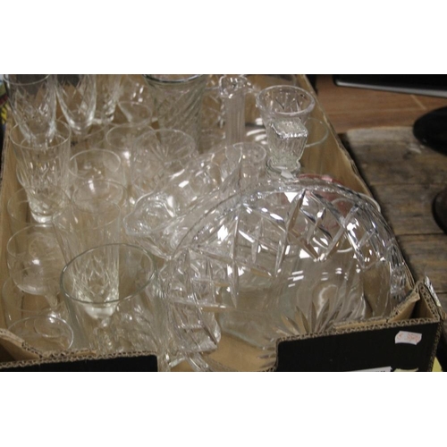 574 - A TRAY OF CUT AND PRESSED GLASSWARE (TRAYS NOT INCLUDED)