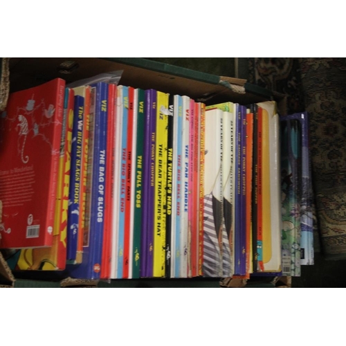 579 - A TRAY OF VIZ BOOKS TO INCLUDE 25 YEARS OF VIZ, THE PORK CHOPPER, THE PAN HANDLE ETC (TRAYS NOT INCL... 