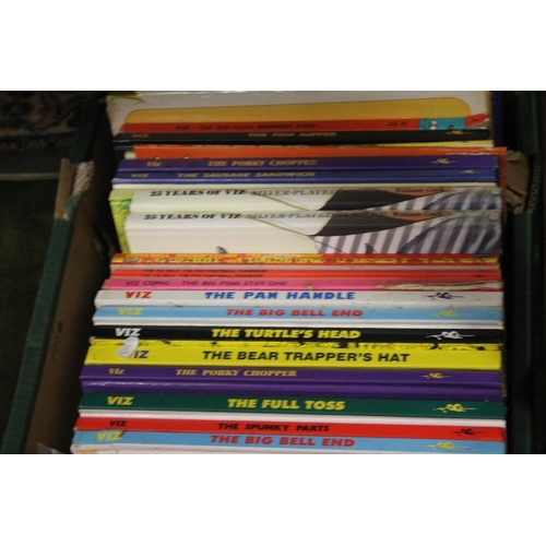 579 - A TRAY OF VIZ BOOKS TO INCLUDE 25 YEARS OF VIZ, THE PORK CHOPPER, THE PAN HANDLE ETC (TRAYS NOT INCL... 