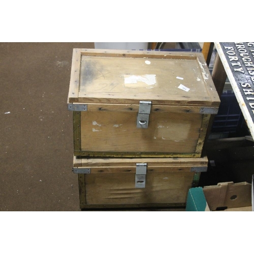 584 - TWO WOODEN CHESTS WITH HASPS W 50 CM X D 32 CM X H 27 CM