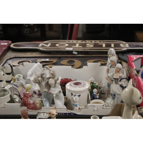 590 - TWO TRAYS CONTAINING CAT AND LADY FIGURINE ORNAMENTS (TRAYS NOT INCLUDED)