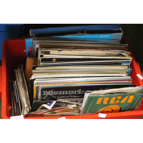 598 - A TRAY CONTAINING LP AND SINGLES RECORDS, TOGETHER WITH BOX SETS, (LP RECORDS ARE MAINLY EASY LISTEN... 