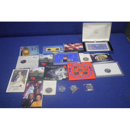 68A - A COLLECTION OF COMMEMORATIVE COINS TO INCLUDE EDWARD VIII MEDALLIONS, STAMPS, COIN SETS ETC