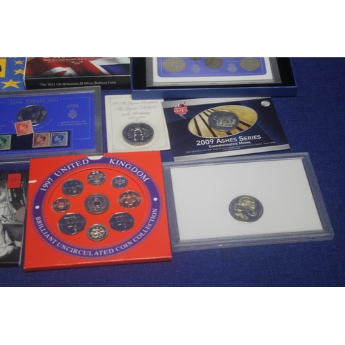 68A - A COLLECTION OF COMMEMORATIVE COINS TO INCLUDE EDWARD VIII MEDALLIONS, STAMPS, COIN SETS ETC