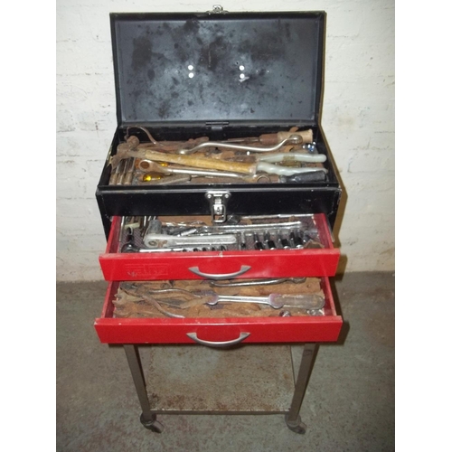 757 - A TALCO 2 DRAW TOOLBOX WITH TOOLS CONTENTS AND TROLLEY STAND