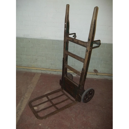 794 - A BREWERY WOODEN IRON LARGE SACK TRUCK