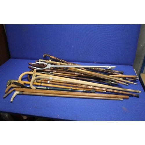 92 - A COLLECTION OF ASSORTED WALKING STICKS TO INCLUDE SILVER TOPPED EXAMPLES